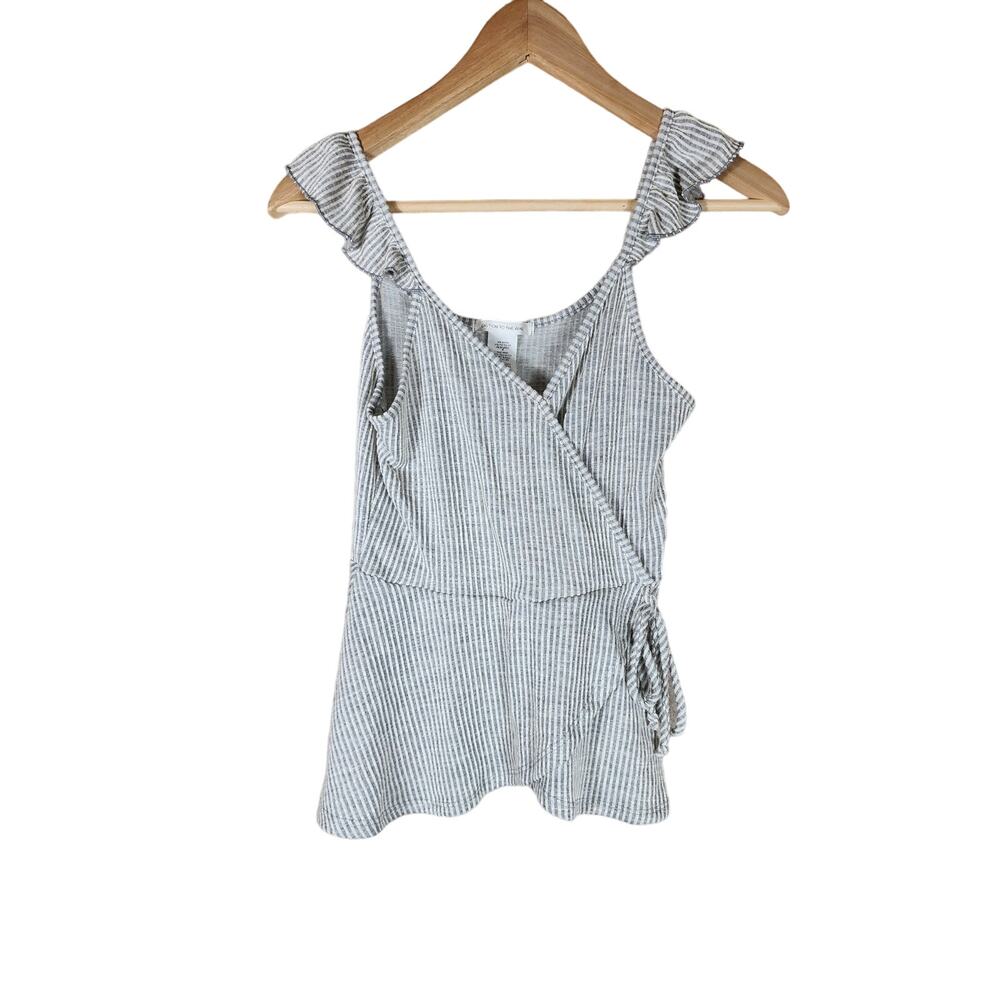 CAUTION TO THE WIND Gray Ruffle Sleeve Faux Wrap Sleeveless Boho Hippie Top SZ M